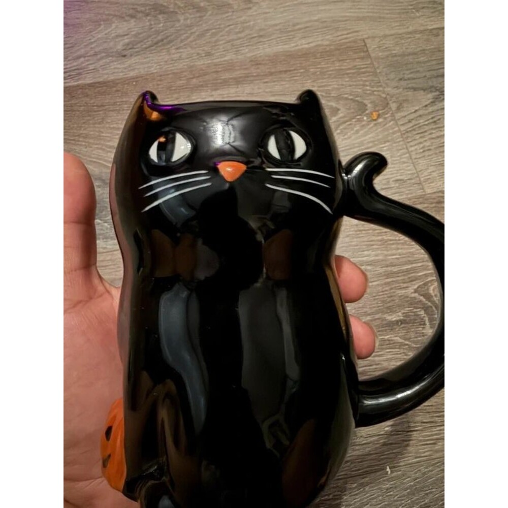 Hyde & Eek! Halloween Black Cat Pumpkin Mug 14 oz